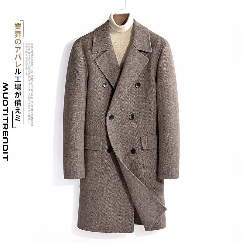 20 syksyn ja talven miesten pitkä takki kaksipuolinen käsintehty kashmir takki ruskea