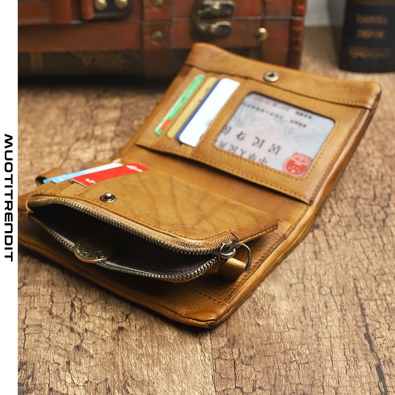 alkuperäinen käsintehty lyhyt lompakko pystysuora vetoketjullinen urosolki lompakko vuosi ruskea