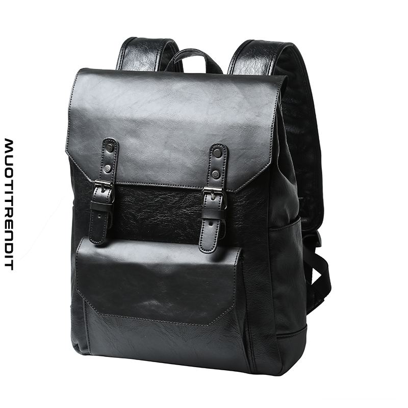 casual flap leather backpack miesten reppu musta