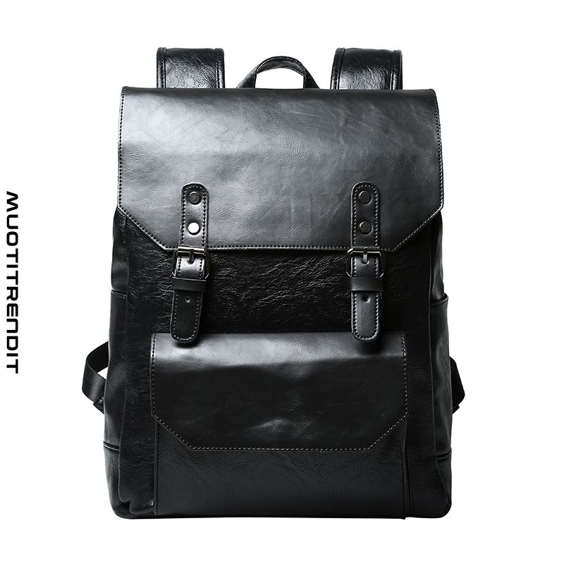 casual flap leather backpack miesten reppu musta