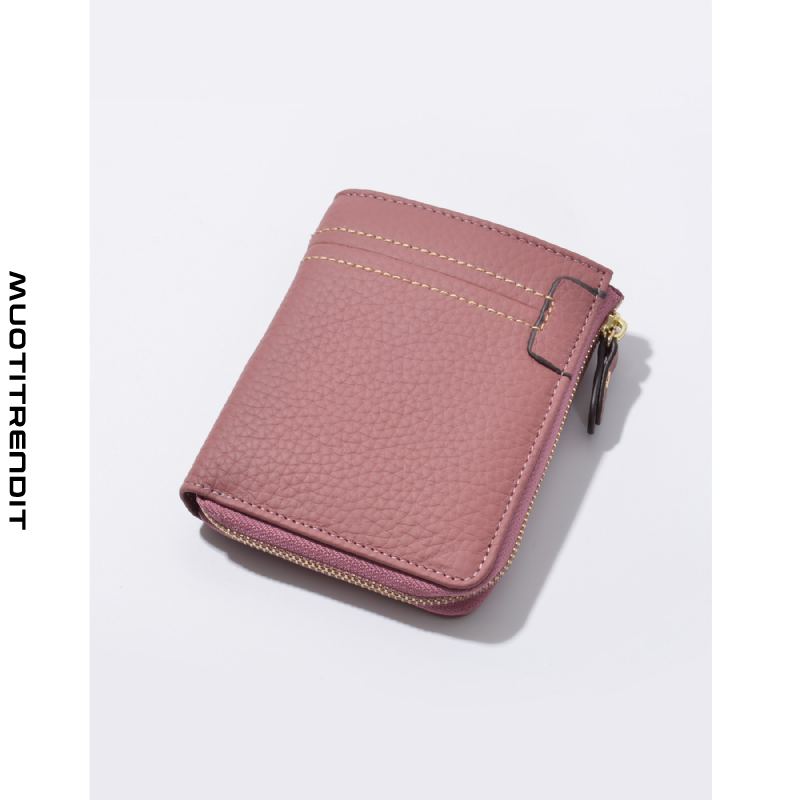 ensimmäisen kerroksen naudannahkainen lompakko naispuolinen vetoketjullinen lompakko lyhyt käden korttikotelo vaaleanpunainen