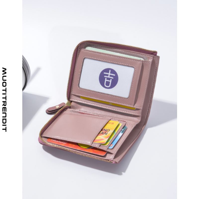 ensimmäisen kerroksen naudannahkainen lompakko naispuolinen vetoketjullinen lompakko lyhyt käden korttikotelo vaaleanpunainen