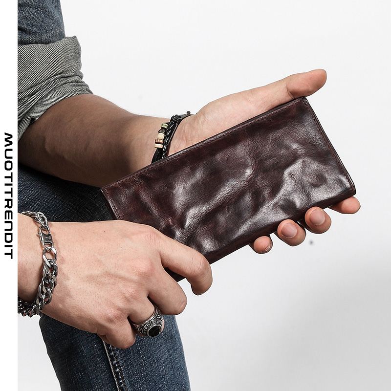 erittäin ohut miesten pitkä lompakko alkuperäinen persoonallisuus yksinkertainen nuorten lompakko ruskea