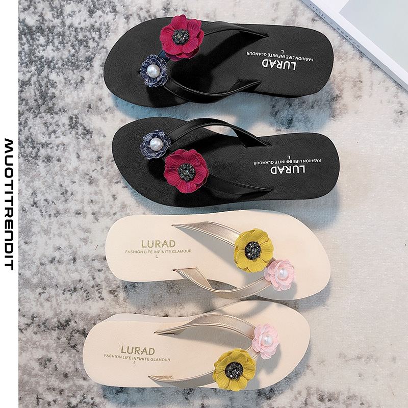 flower pearl flip-flop naisten kesäkorko liukumaton korkokenkä musta