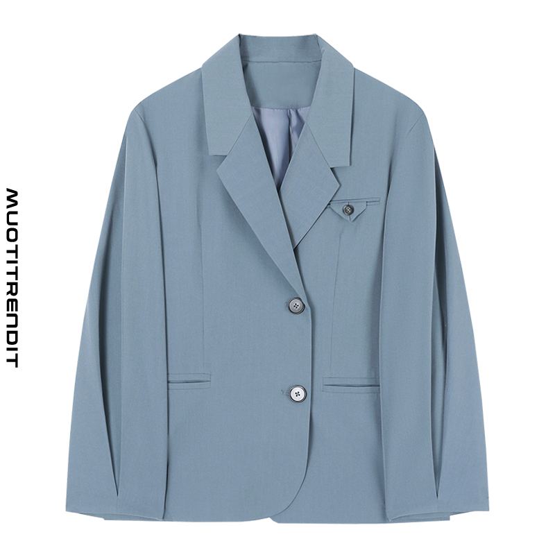henkilökohtainen naisten puku takki muoti löysät taitokset pitkähihainen sininen