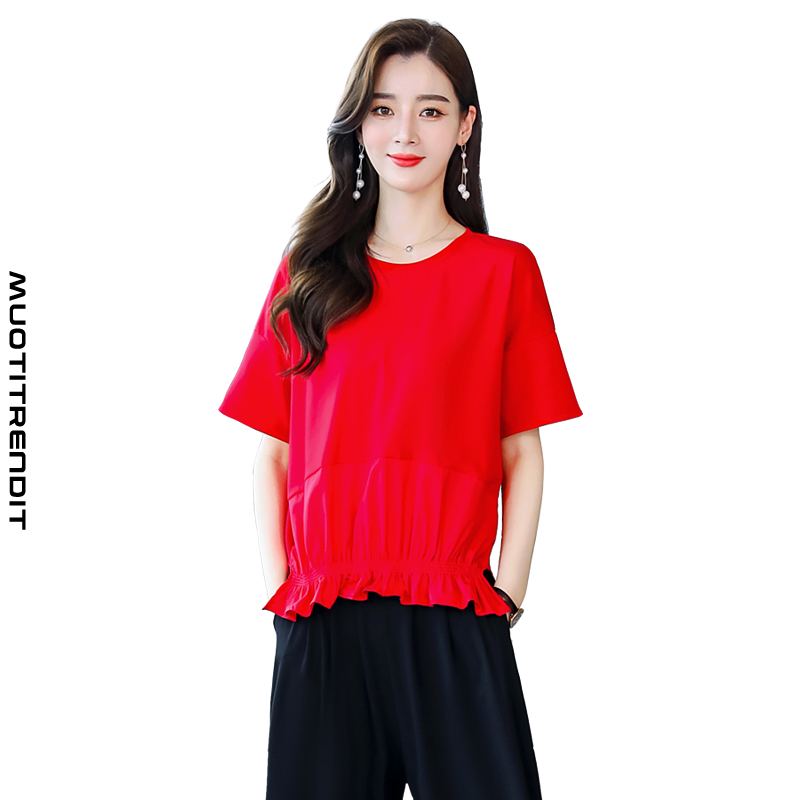 henkilökohtainen naisten t-paita kesällä löysä yksivärinen tyylikäs punainen