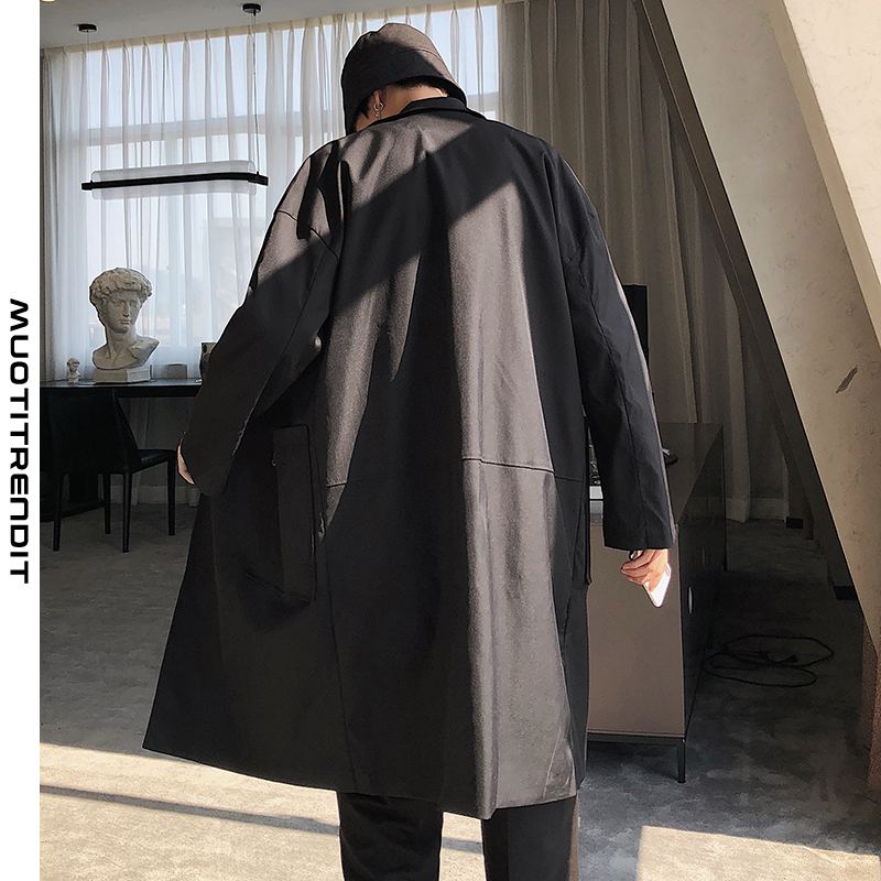 henkilökohtainen napit miesten tuulitakki pitkä kirjallinen trendikäs puku takki musta