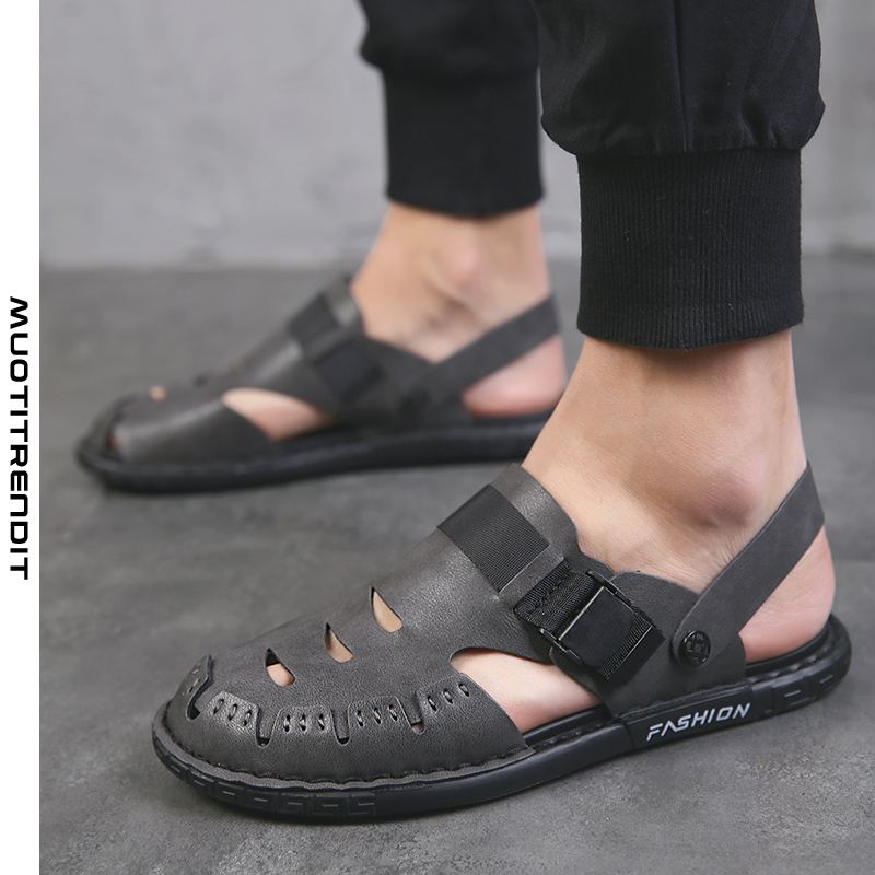 henkilökohtaiset miesten sandaalit ja tossut kaksikäyttöiset kaksi-yhdessä baotou-nahkaiset kengät mustat
