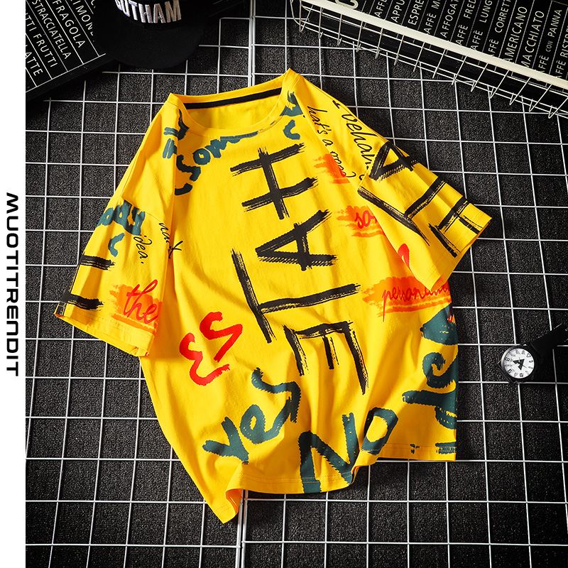 hip hop trendy loose t-paita nuorten lyhythihainen uros keltainen