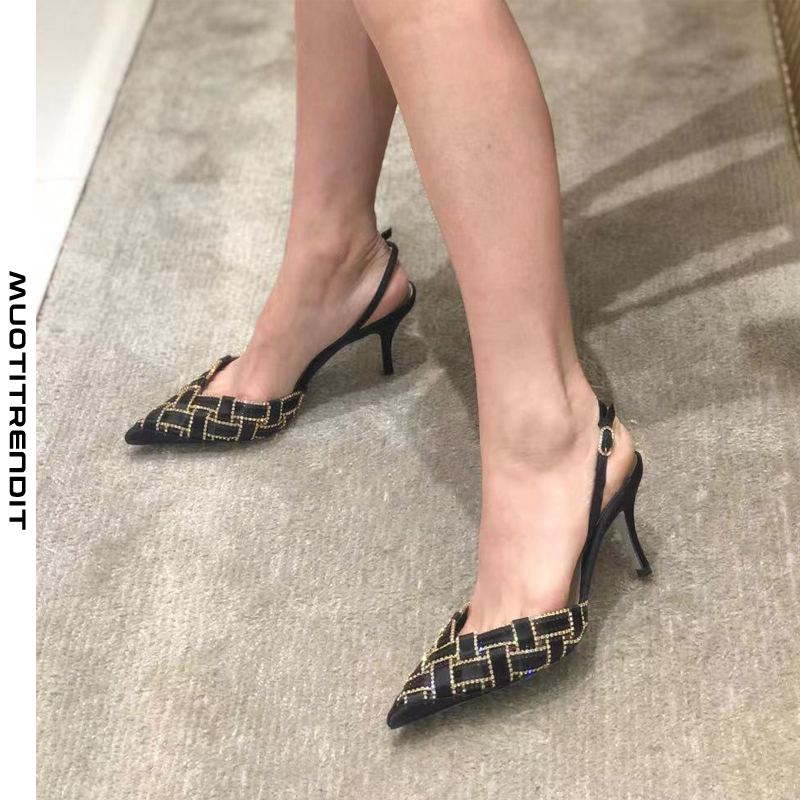 hollow kudotut tekojalokivi naisten sandaalit joissa on terävä kärki ja seksikäs kulta