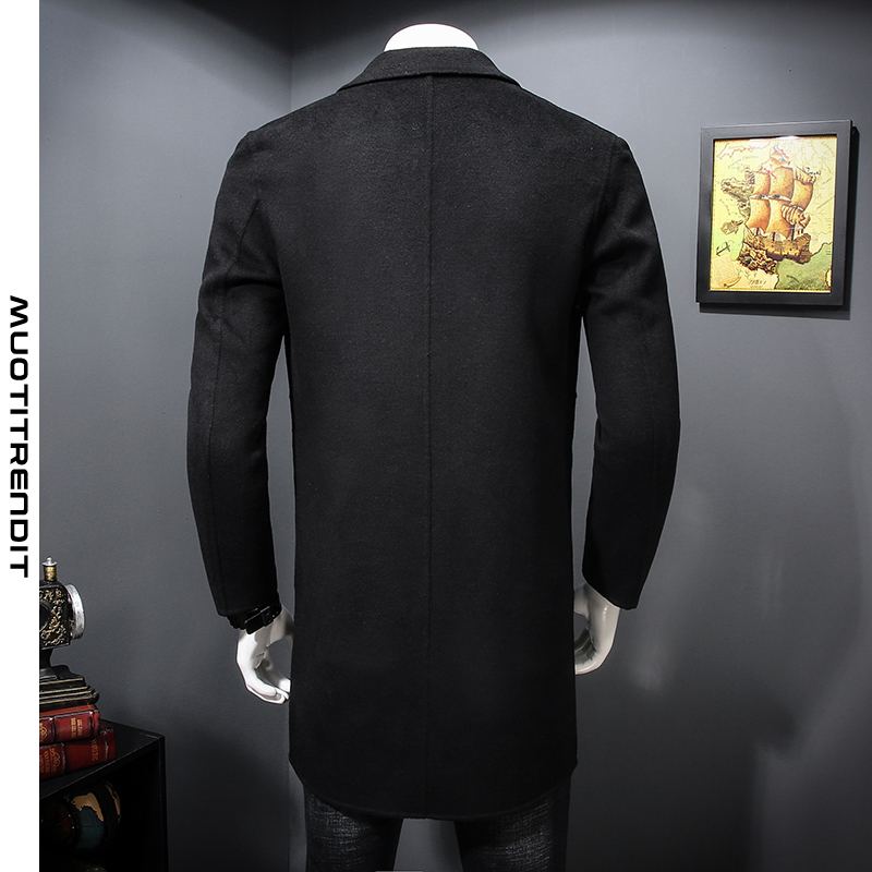 käsintehty kaksipuolinen miesten villatakki pitkä syksyn ja talven miesten villatakki muodikas musta