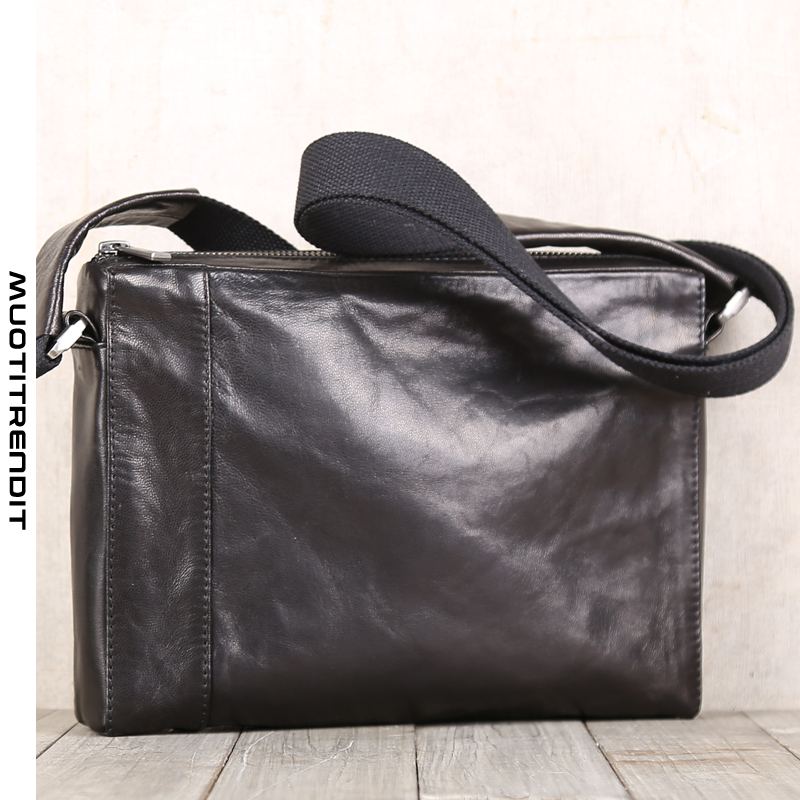 käsintehty nahkainen laukku rento vaakasuora olkalaukku miesten yksinkertainen musta