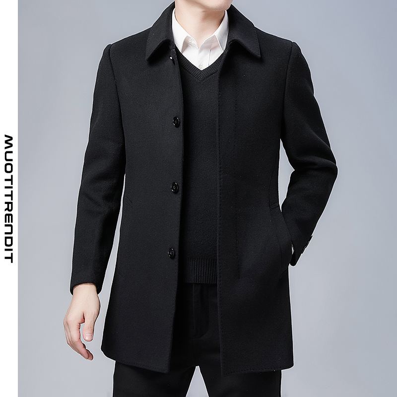 kaksipuolinen villatakki miesten pitkä ohut takki musta