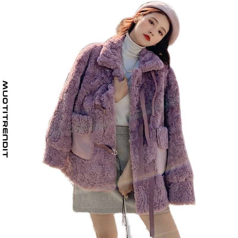 karitsan turkki ja turkki all-in-one-naisten takki pörröinen talvi lämmin violetti