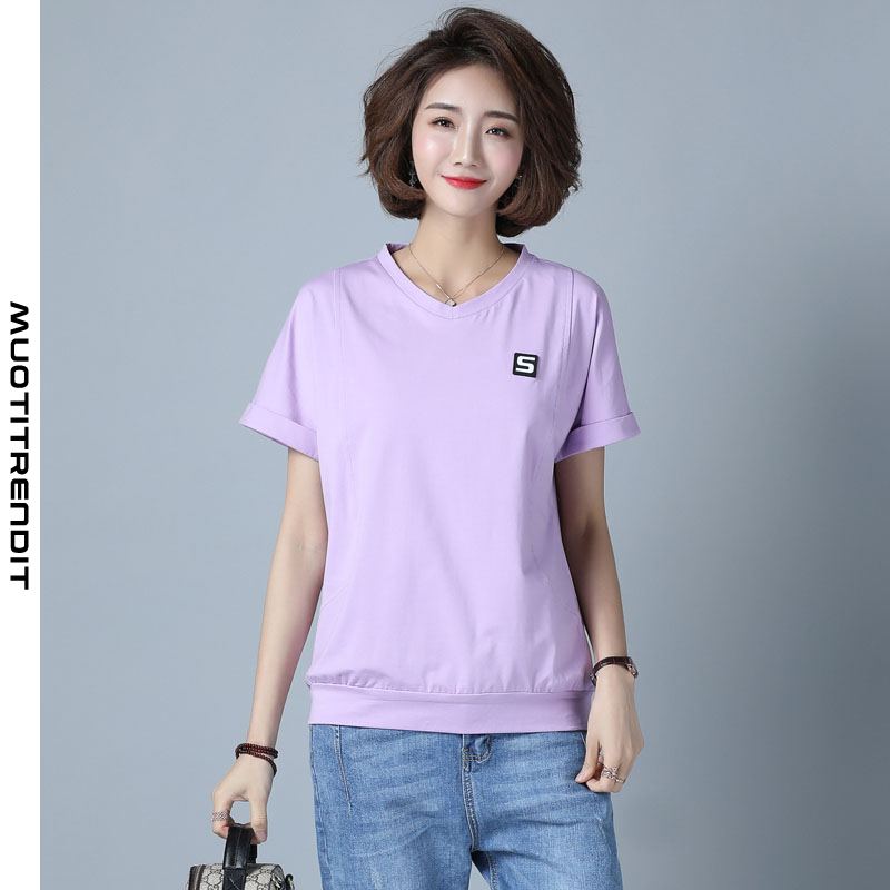 kesäinen v-kaula-aukkoinen naisten t-paita ohut mukava ja muodikas violetti