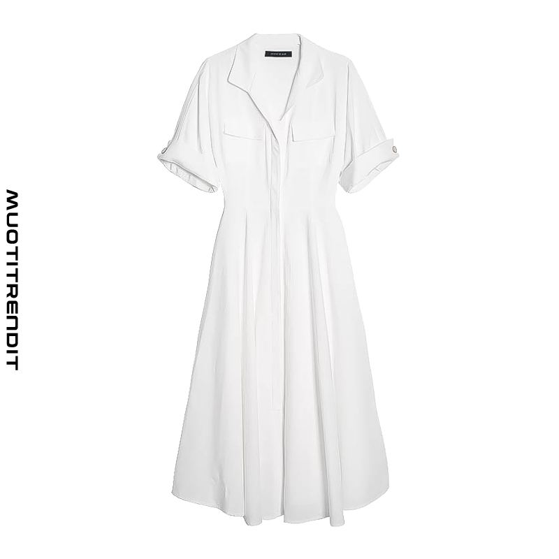 kesäpaidan kaulus lyhythihainen naisten mekko laskostettu valkoinen
