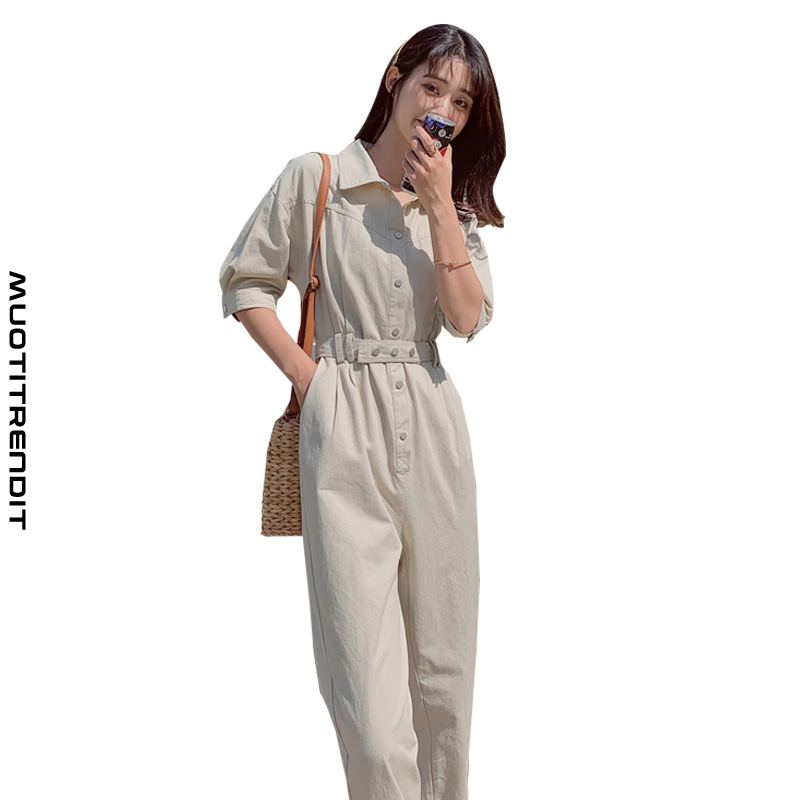 kesäpuolihihainen naisten jumpsuit-vyönappi beige