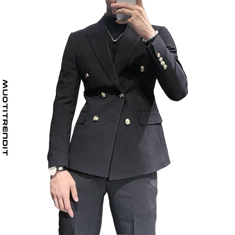 kevään brittiläinen miesten puvutakki ohut kaksirivinen takki musta