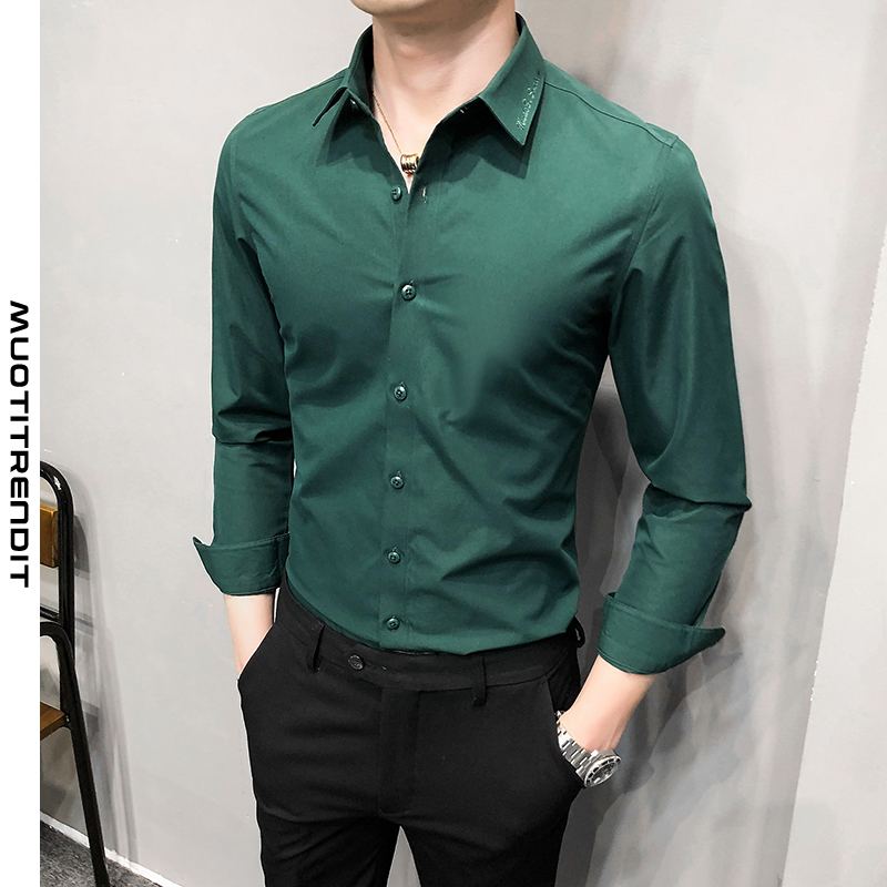 kevään miesten paita pure color youth business slim green