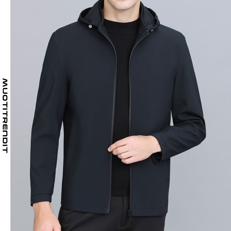 kevään miesten takki ohut hupullinen yksivärinen takki 2027-p120 tummansininen