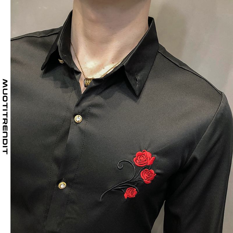kevään paita pitkähihainen miesten paita brodeerattu metallikoriste musta