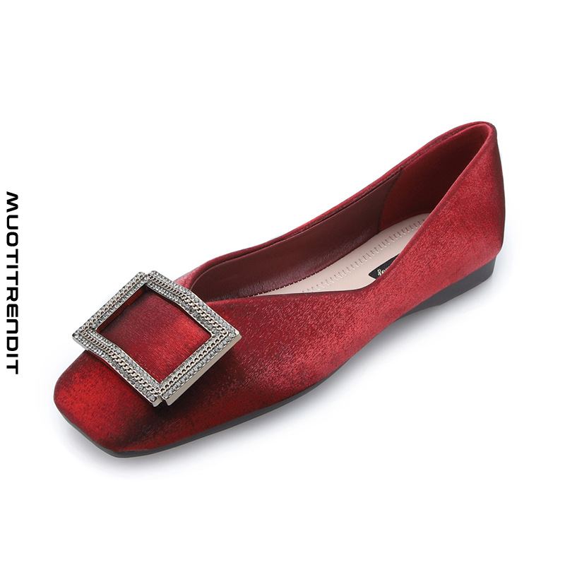kevät neliön toe matalat kengät naisten tekojalokivi neliön solki pehmeä pohja viini punainen