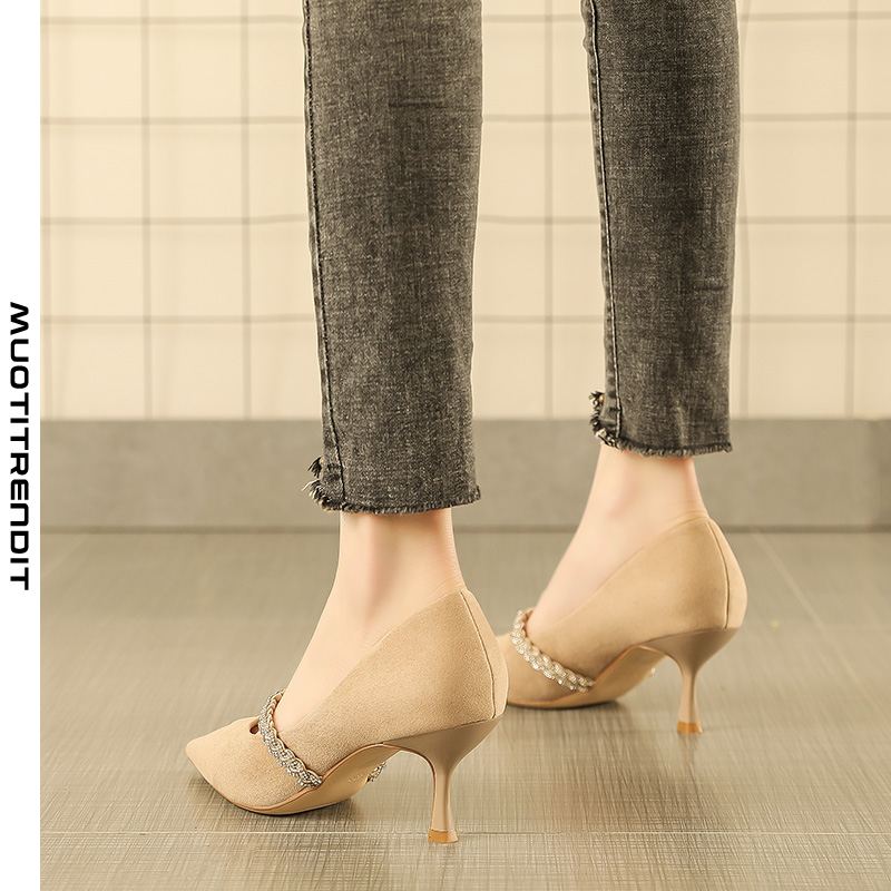 korkeakorkoiset kengät naiset stiletto tekojalokivi terävä mokka khaki