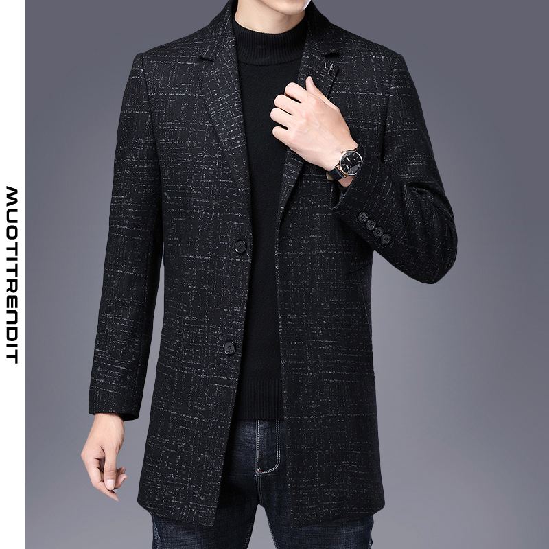 korkealaatuinen pitkä villatakki lämmin takki talviputiikki musta