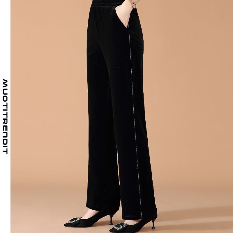 korkealaatuiset kultaiset samettiset naisten housut joustavat rento rento suora tyylikäs musta