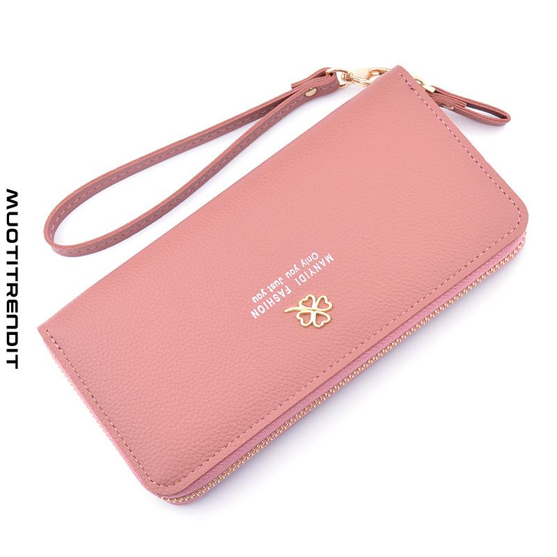 kytkinlaukku naisten lompakko pitkä vetoketjullinen lompakkokuvioinen matkapuhelinlaukku vaaleanpunainen