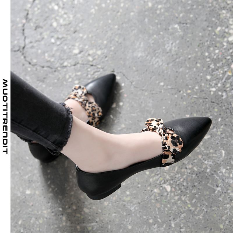 leopardikuvioiset bowknot-herneiden kengät pehmeä pohja kevät ja kesä matala suu naisten matalat kengät musta