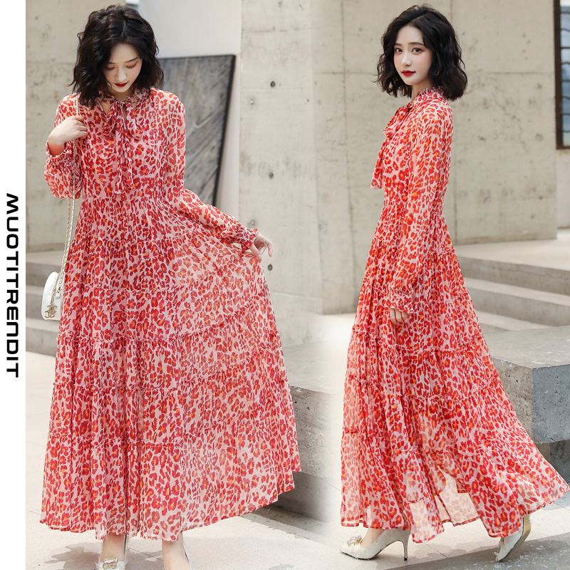 leopardikuvioiset naisten mekot ovat suosittuja keväällä ja kesällä vyötäröllä vyötäröllä varustettu silkkipunainen