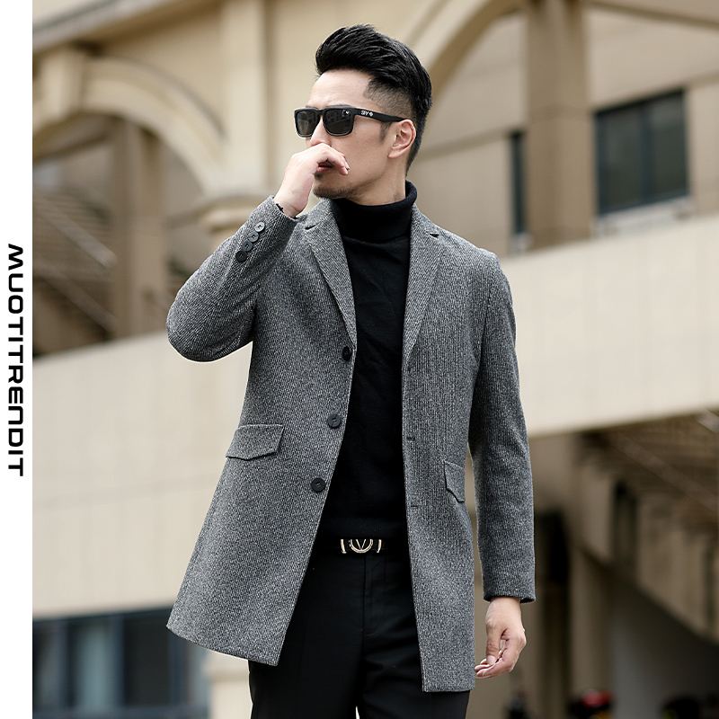 liiketoiminnan miesten villatakki pitkä ohut hieno takki harmaa