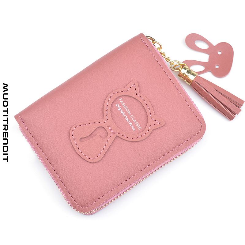 lompakko naispuolinen lyhyt vetoketjullinen lompakko söpö avainraha kukkaro kissa vaaleanpunainen