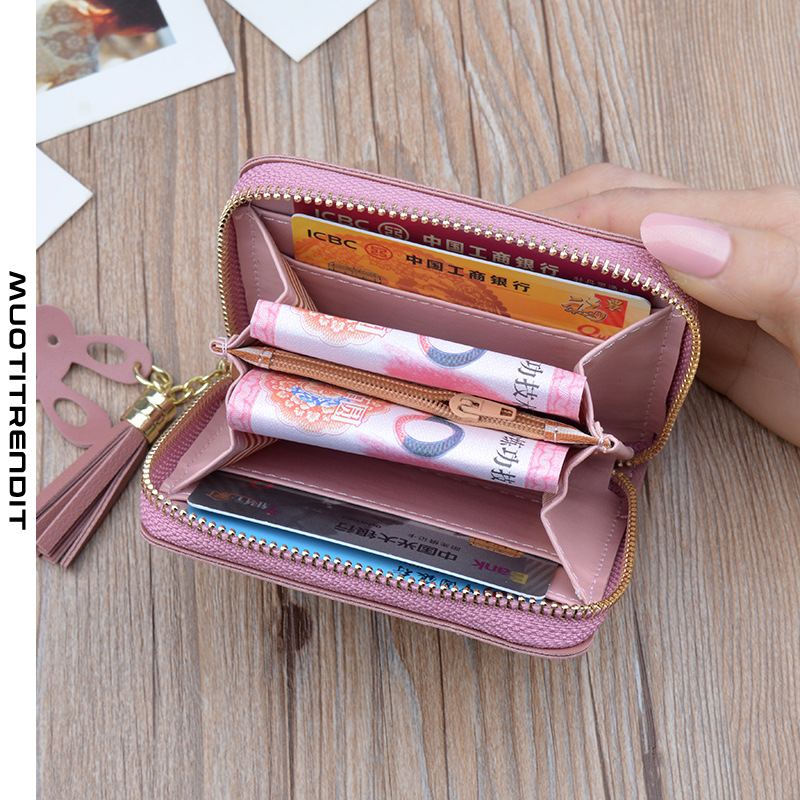 lompakko naispuolinen lyhyt vetoketjullinen lompakko söpö avainraha kukkaro kissa vaaleanpunainen