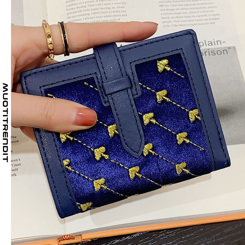 lompakko naisten lyhyt taitettava lompakko painettu kolikkokukkaro sininen