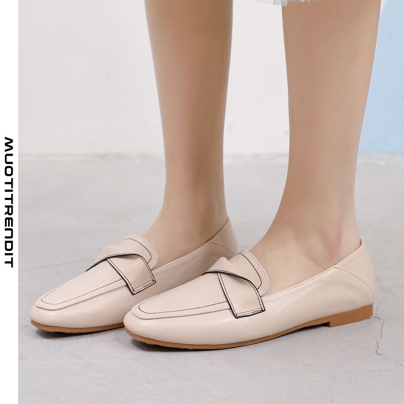 matalat kengät naisten suorakulmainen nahka pehmeä pohja beige