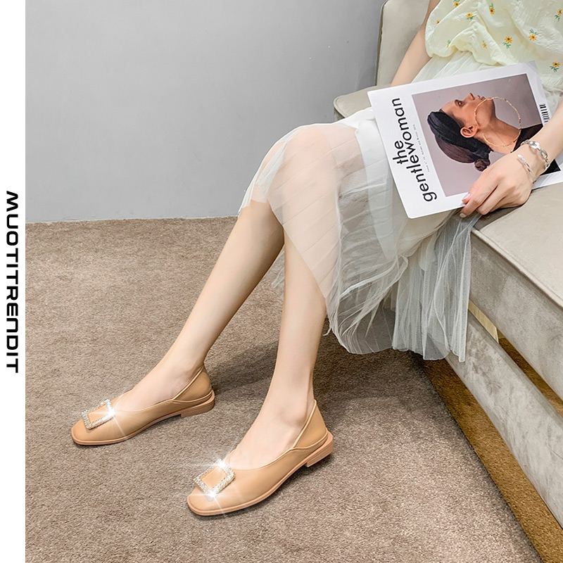 matalat kengät naisten tekojalokivi neliön solki pehmeä pohja matala kantapää khaki