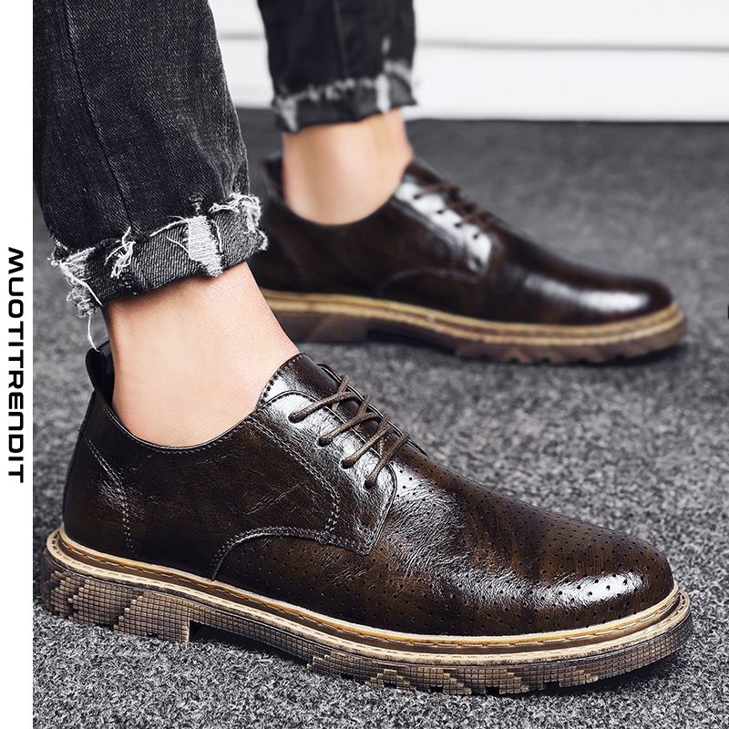 miesten derby-kengät liiketoiminnan casual-kengät pehmeä nahka hengittävä persoonallisuus musta