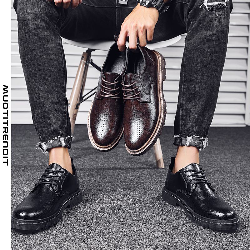 miesten derby-kengät liiketoiminnan casual-kengät pehmeä nahka hengittävä persoonallisuus musta