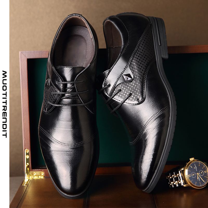 miesten derby-kengät nahkahengittävät trendikkäät vapaa-ajan kengät mustat