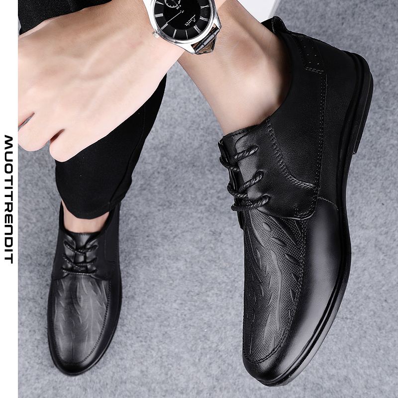 miesten derby-kengät rento pehmeä nahkainen kenkä mukava tasainen musta