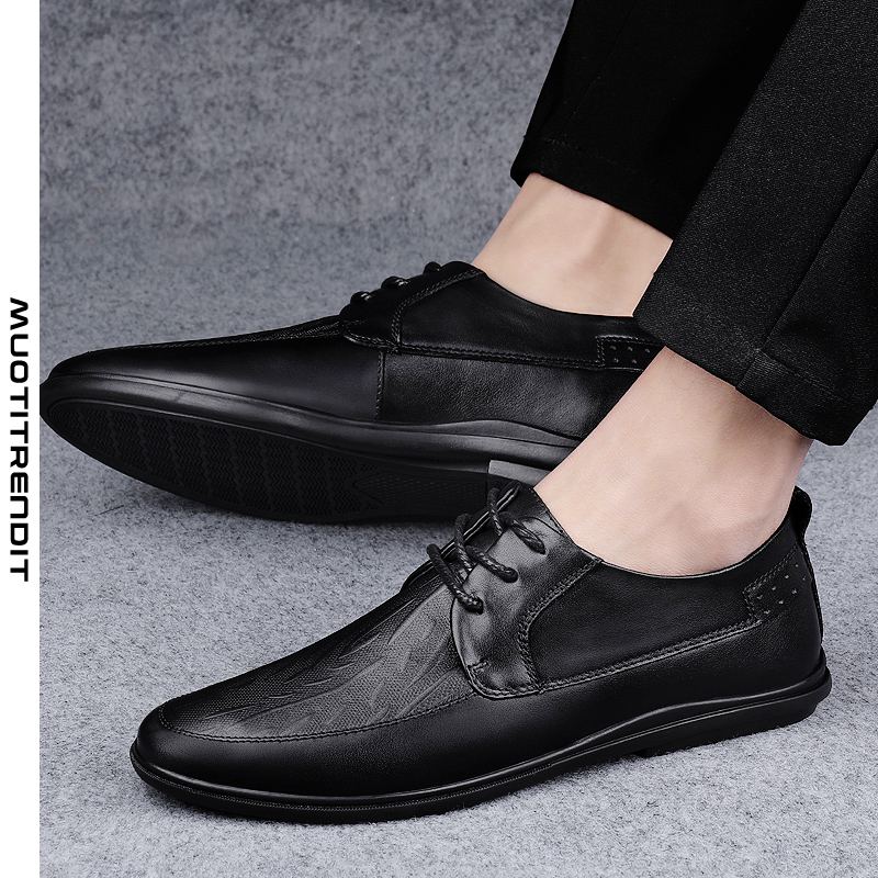 miesten derby-kengät rento pehmeä nahkainen kenkä mukava tasainen musta