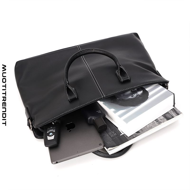 miesten käsilaukku vaakasuora nahkainen salkku tietokonelaukku muoti musta