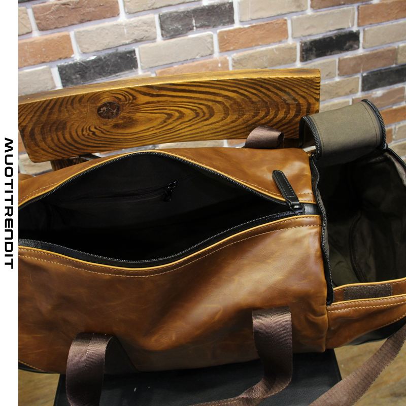 miesten kannettava matkalaukkusylinteri alkuperäinen nahkainen säilytyslaukku tyylikäs ruskea