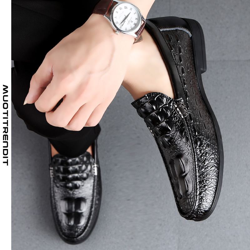 miesten kengännauhakrokotiilikuvioiset kengät aitoa nahkaa rento ja mukava musta