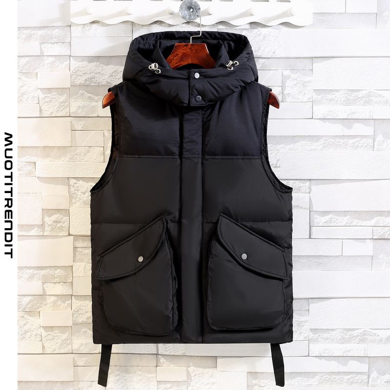 miesten liivit big pocket hooded thick vest hihaton takki harmaa