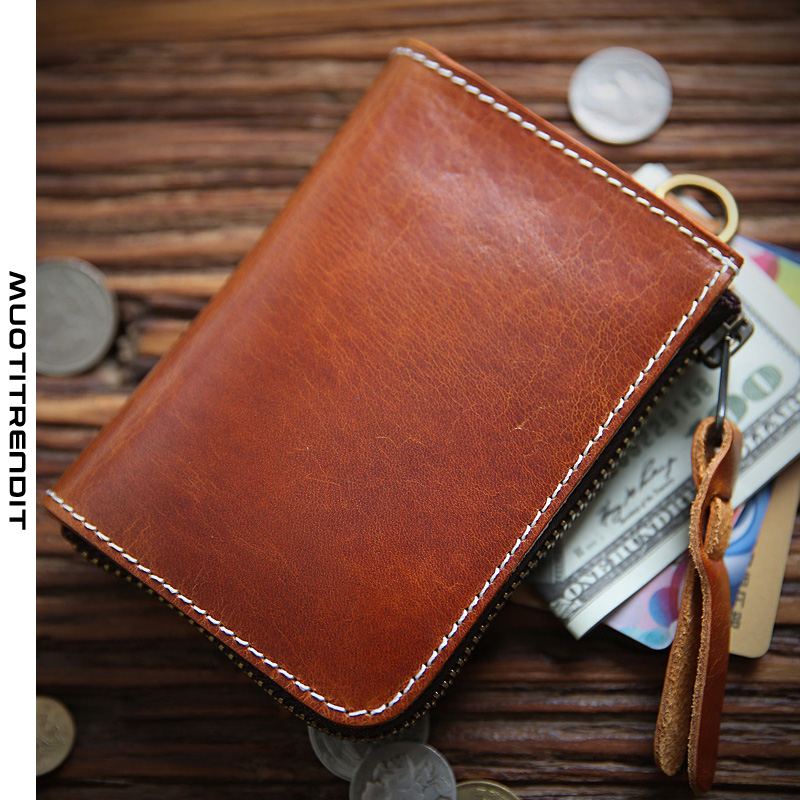 miesten lompakko nahkainen vetoketjullinen lompakkokorttilaukku ruskea