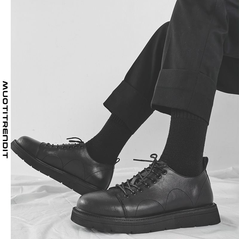 miesten nahkaiset kengät rento persoonallisuus paksupohjainen mukava miesten miesten kengät musta
