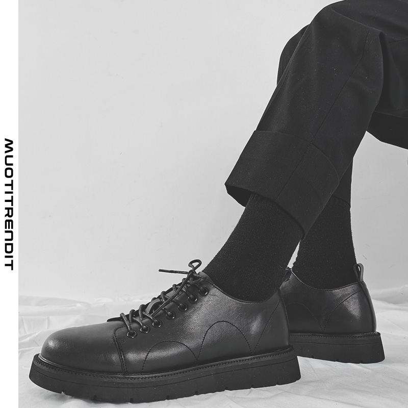 miesten nahkaiset kengät rento persoonallisuus paksupohjainen mukava miesten miesten kengät musta